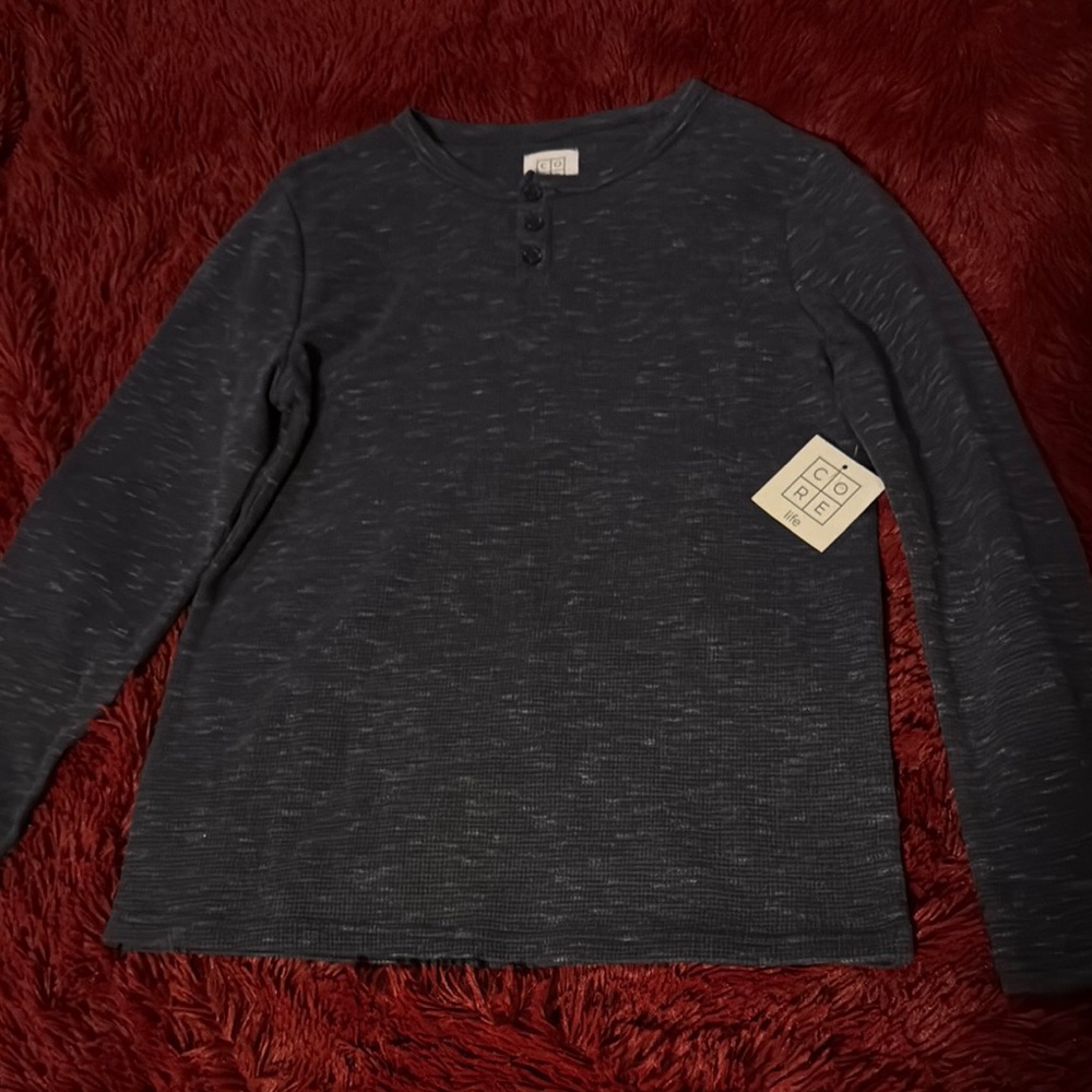 Gray Long Sleeve Henley Shirt